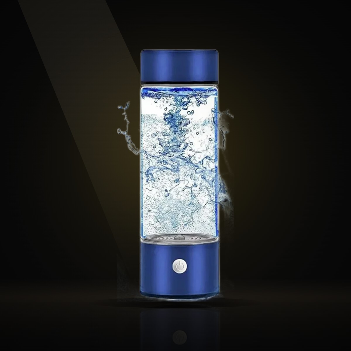 HydroGen Pro bleue — gourde à hydrogène, fond studio sombre